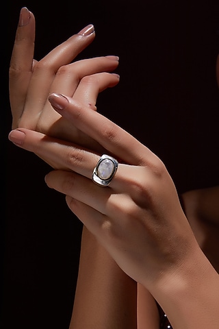White Finish Moonstone Gemstone Ring In Sterling Silver by V&A Jewellers