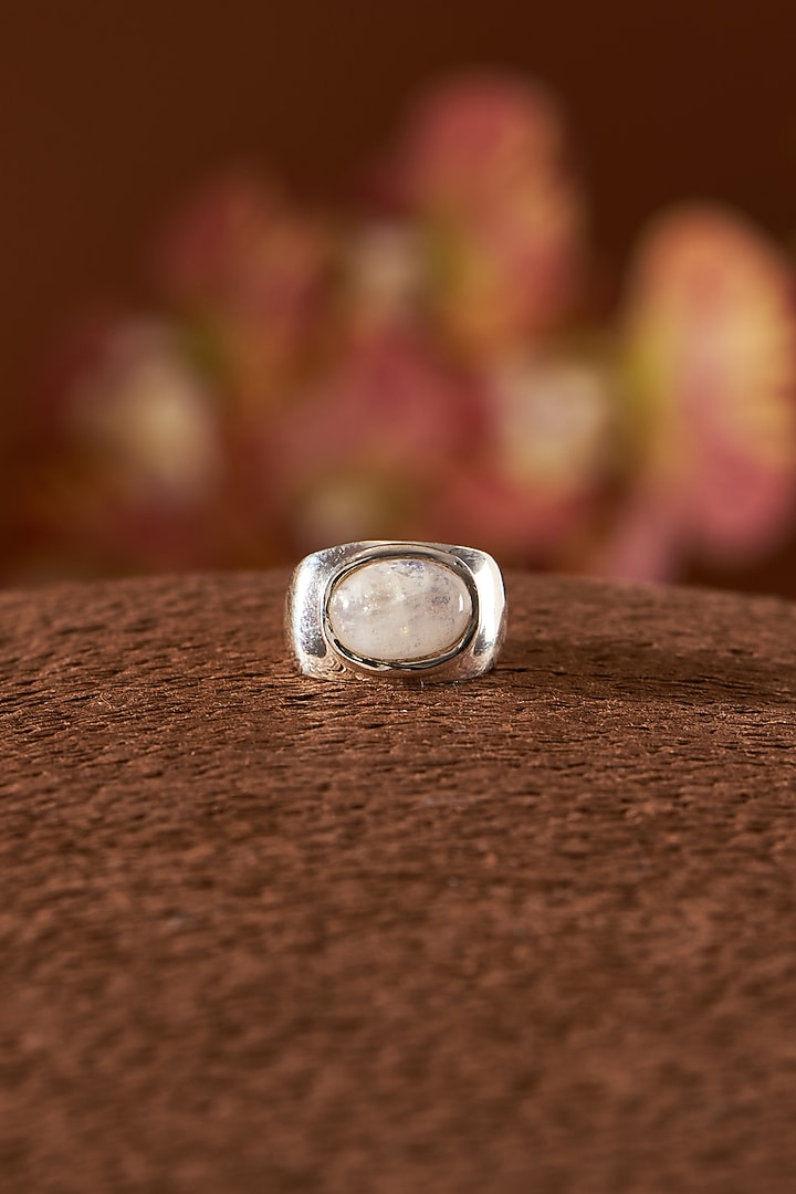 White Finish Moonstone Gemstone Ring In Sterling Silver by V&A Jewellers at Pernia's Pop Up Shop