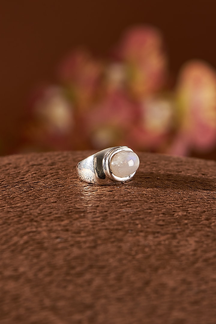 White Finish Moonstone Gemstone Ring In Sterling Silver by V&A Jewellers at Pernia's Pop Up Shop