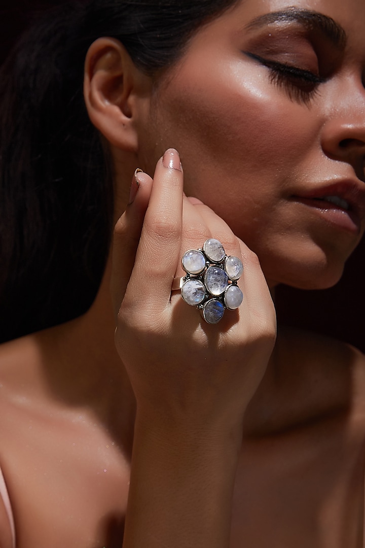 White Finish Moonstone Gemstone Ring In Sterling Silver by V&A Jewellers at Pernia's Pop Up Shop