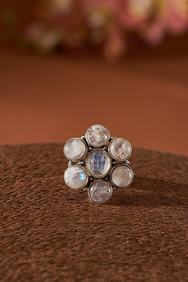 White Finish Moonstone Gemstone Ring In Sterling Silver by V&A Jewellers at Pernia's Pop Up Shop