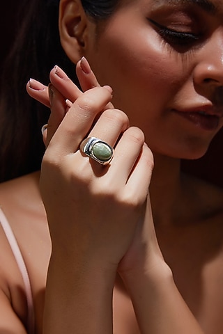 White Finish Aquamarine Gemstone Ring In Sterling Silver by V&A Jewellers
