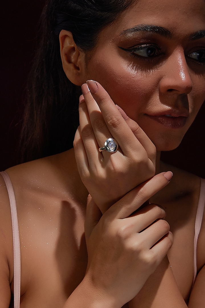 White Finish Moonstone Gemstone Ring In Sterling Silver by V&A Jewellers at Pernia's Pop Up Shop