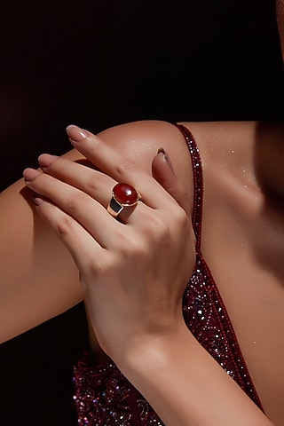 White Finish Red Onyx Gemstone Ring In Sterling Silver by V&A Jewellers