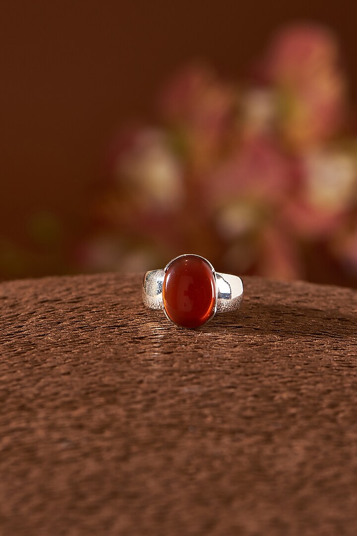 White Finish Red Onyx Gemstone Ring In Sterling Silver by V&A Jewellers at Pernia's Pop Up Shop