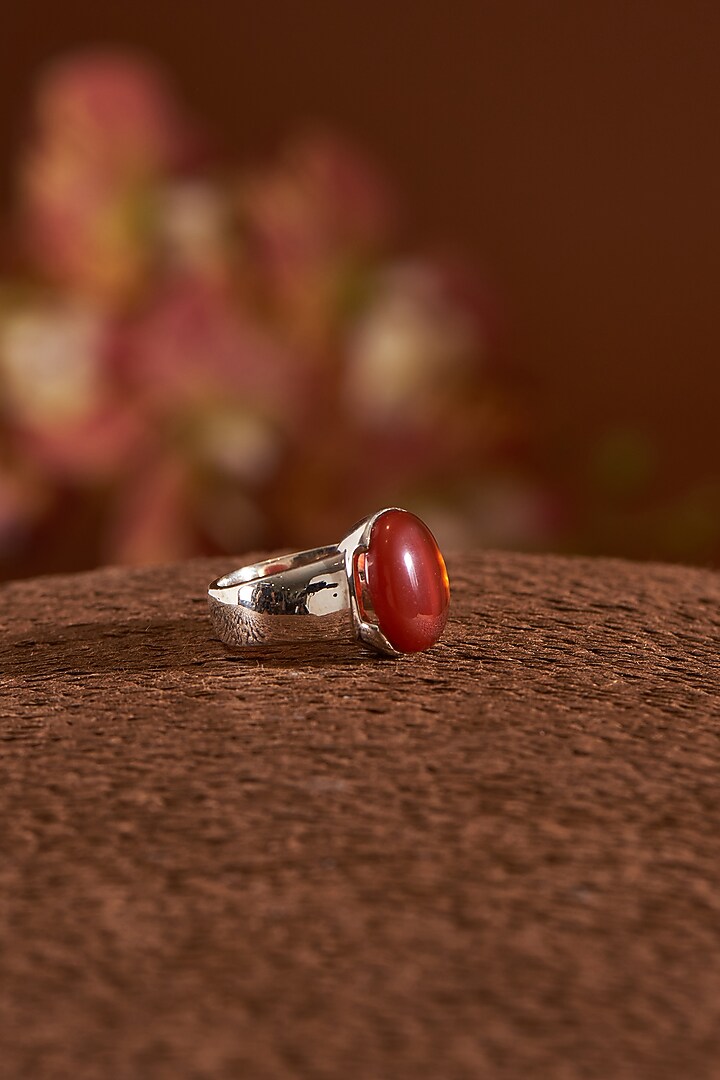 White Finish Red Onyx Gemstone Ring In Sterling Silver by V&A Jewellers at Pernia's Pop Up Shop