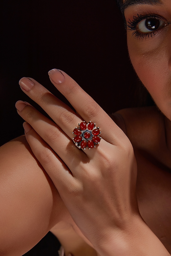 White Finish Red Onyx Gemstone Ring In Sterling Silver by V&A Jewellers at Pernia's Pop Up Shop
