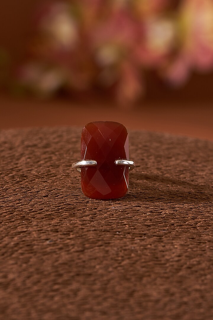 White Finish Red Onyx Gemstone Ring In Sterling Silver by V&A Jewellers at Pernia's Pop Up Shop