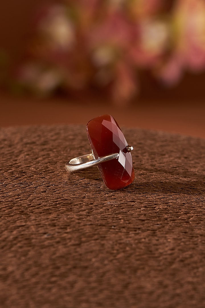 White Finish Red Onyx Gemstone Ring In Sterling Silver by V&A Jewellers at Pernia's Pop Up Shop