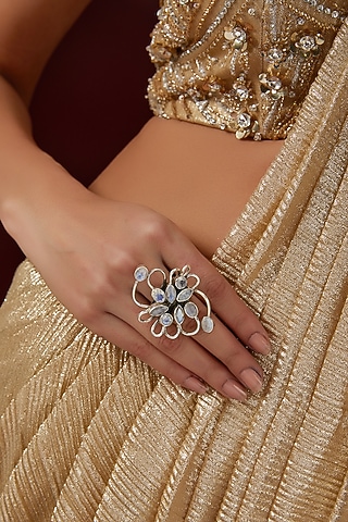 White Finish Moonstone Gemstone Ring In Sterling Silver by V&A Jewellers