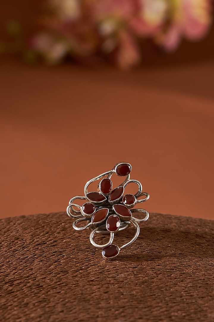 White Finish Red Onyx Gemstone Ring In Sterling Silver by V&A Jewellers at Pernia's Pop Up Shop