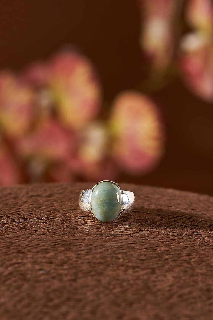 White Finish Aquamarine Stone Gemstone Ring In Sterling Silver by V&A Jewellers at Pernia's Pop Up Shop