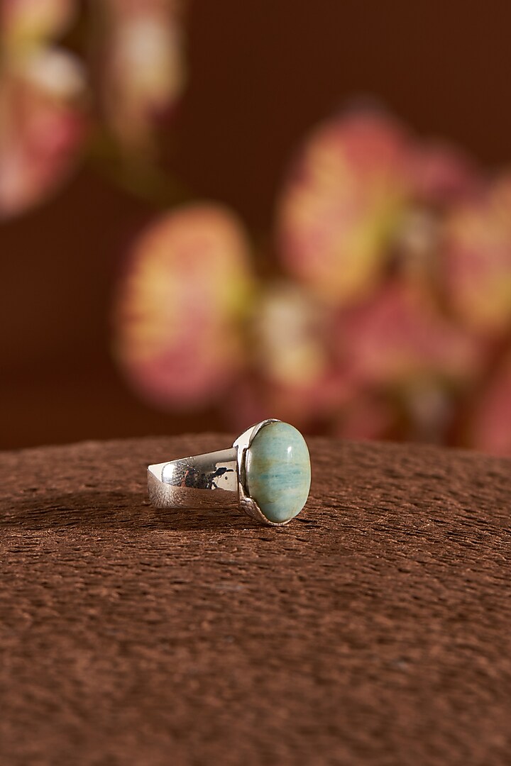 White Finish Aquamarine Stone Gemstone Ring In Sterling Silver by V&A Jewellers at Pernia's Pop Up Shop