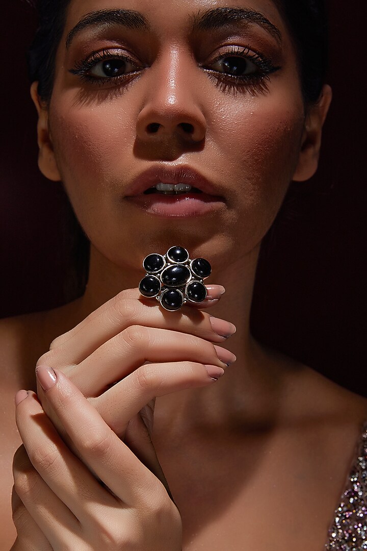 White Finish Black Onyx Gemstone Ring In Sterling Silver by V&A Jewellers at Pernia's Pop Up Shop