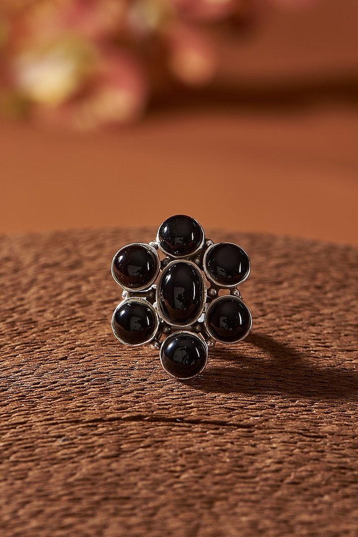 White Finish Black Onyx Gemstone Ring In Sterling Silver by V&A Jewellers at Pernia's Pop Up Shop