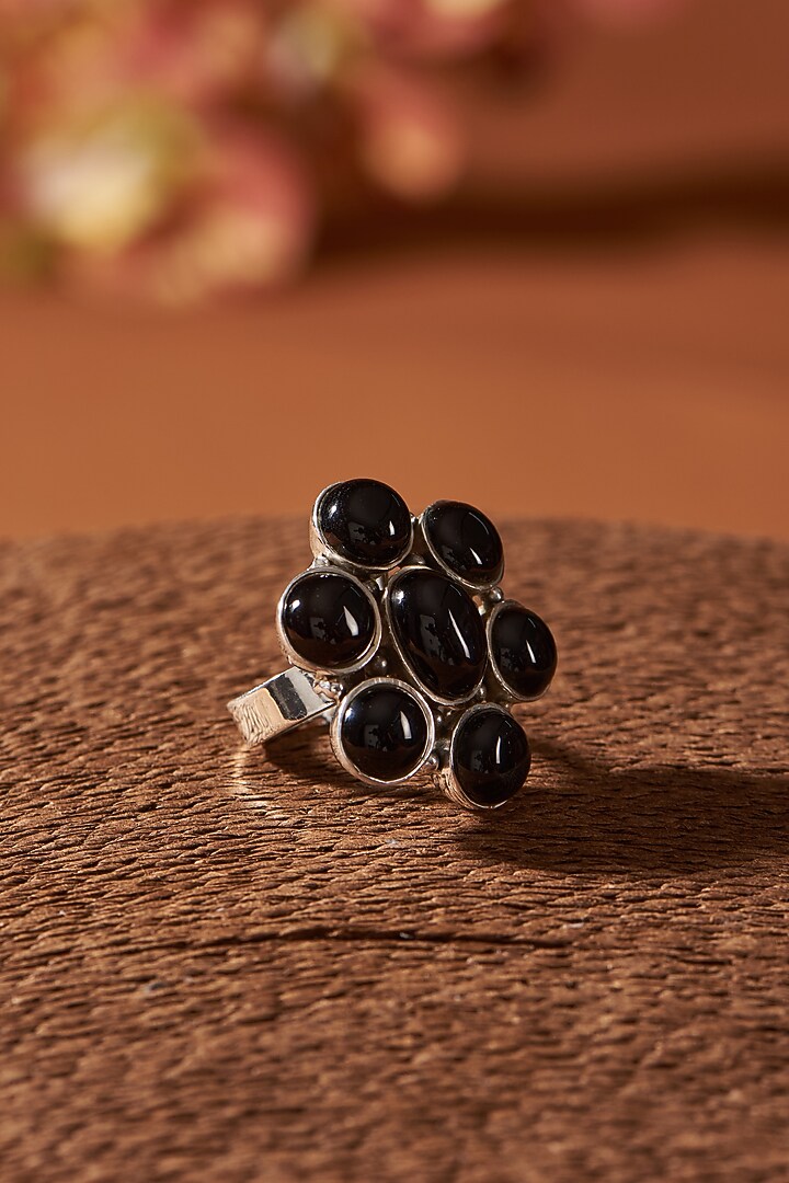 White Finish Black Onyx Gemstone Ring In Sterling Silver by V&A Jewellers at Pernia's Pop Up Shop