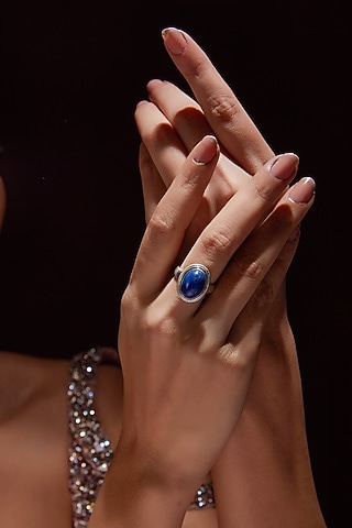 White Finish Lapis Lazuli Gemstone Ring In Sterling Silver by V&A Jewellers