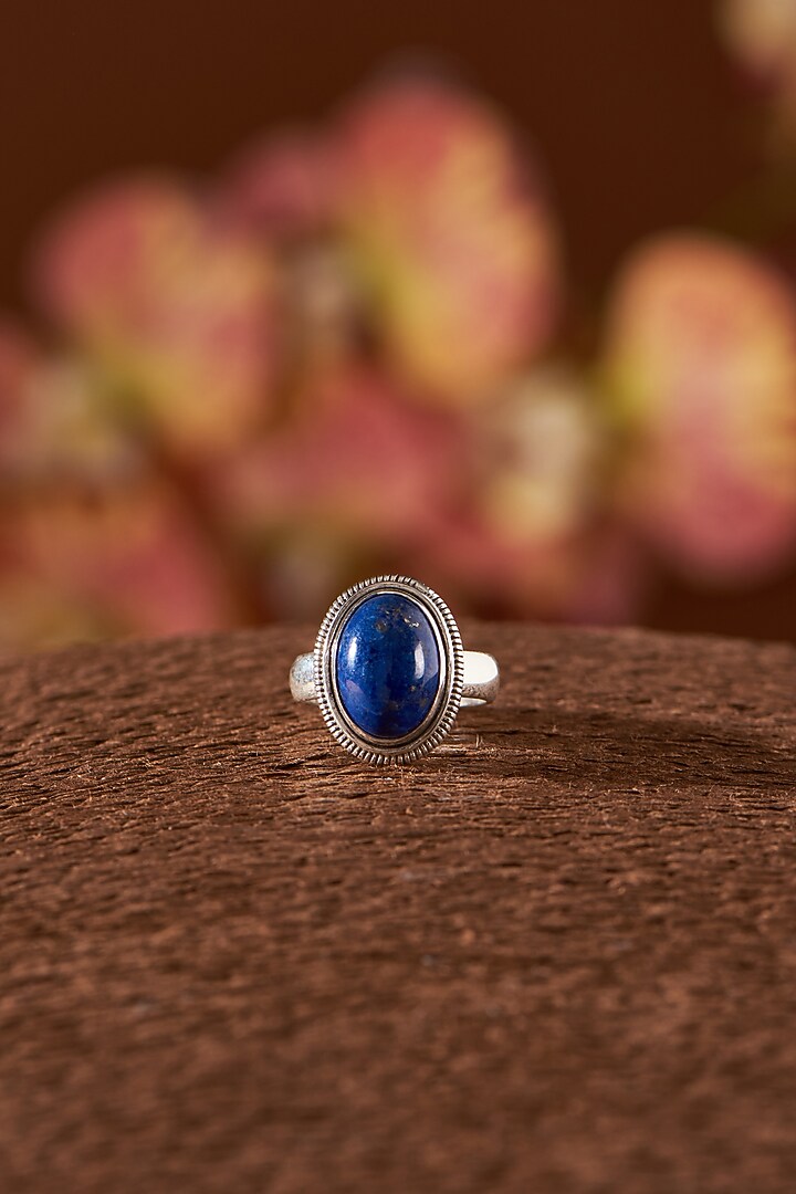 White Finish Lapis Lazuli Gemstone Ring In Sterling Silver by V&A Jewellers at Pernia's Pop Up Shop