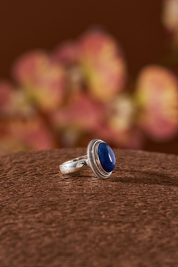 White Finish Lapis Lazuli Gemstone Ring In Sterling Silver by V&A Jewellers at Pernia's Pop Up Shop