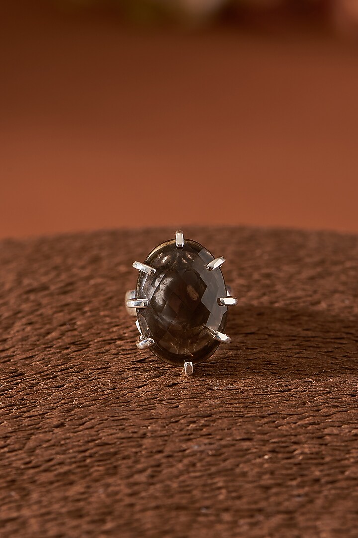 White Finish Smoky Quartz Gemstone Ring In Sterling Silver by V&A Jewellers at Pernia's Pop Up Shop