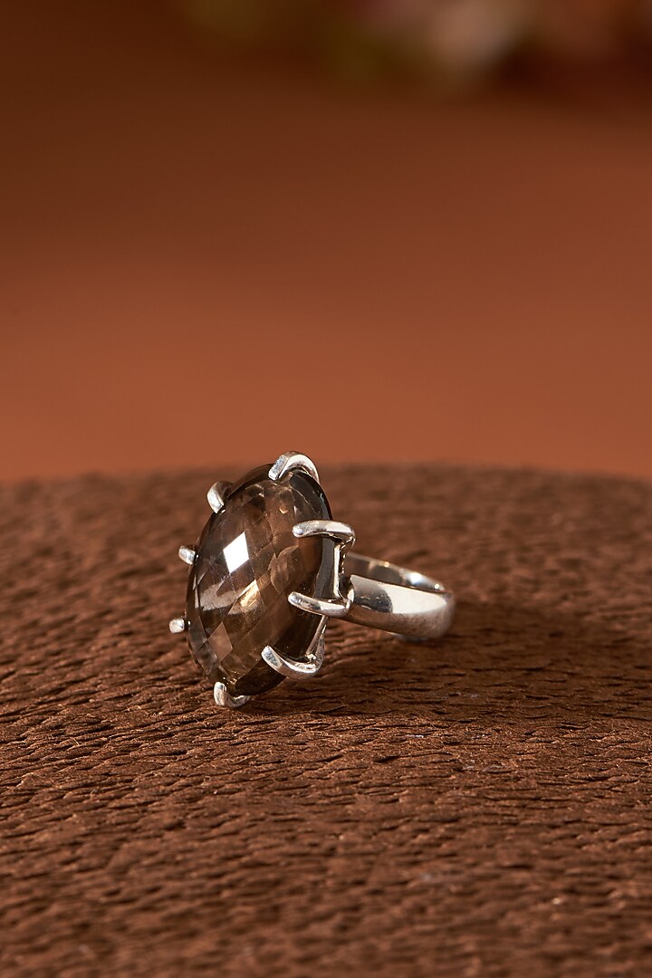 White Finish Smoky Quartz Gemstone Ring In Sterling Silver by V&A Jewellers at Pernia's Pop Up Shop
