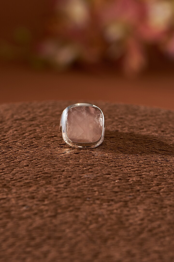 White Finish Rose Quartz Gemstone Ring In Sterling Silver by V&A Jewellers at Pernia's Pop Up Shop