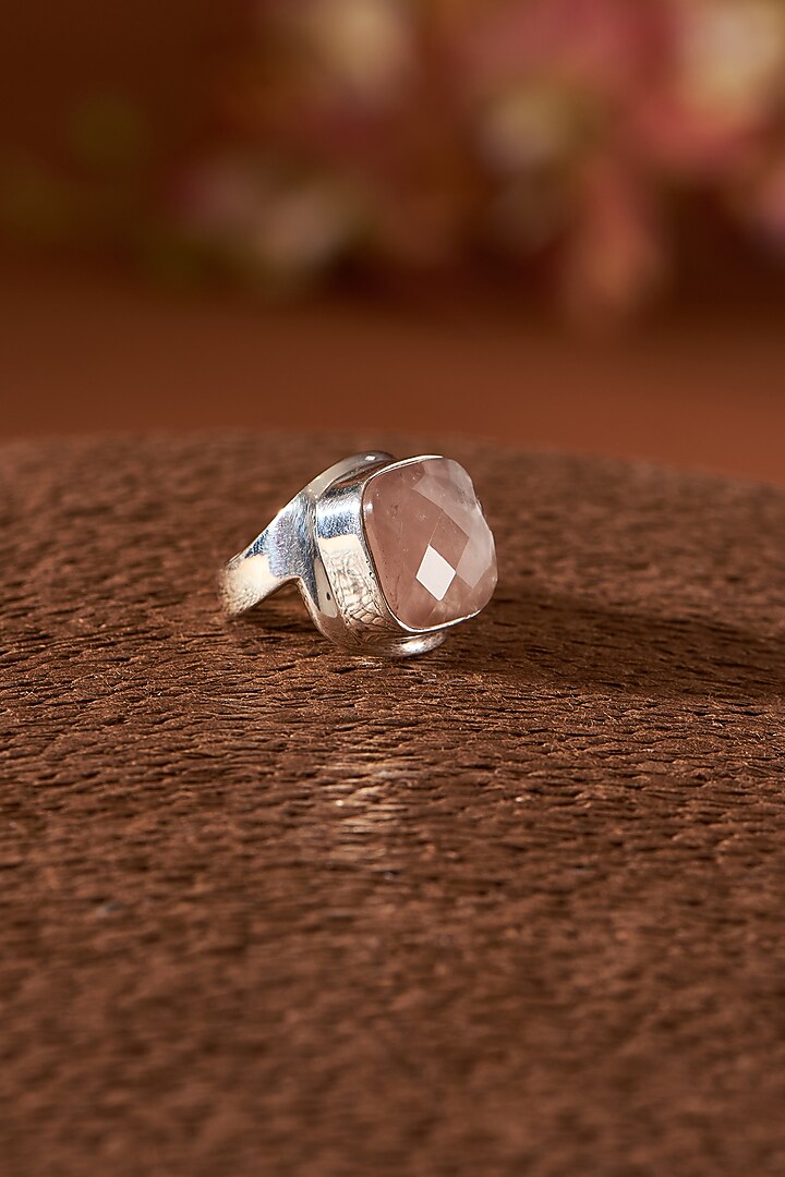 White Finish Rose Quartz Gemstone Ring In Sterling Silver by V&A Jewellers at Pernia's Pop Up Shop