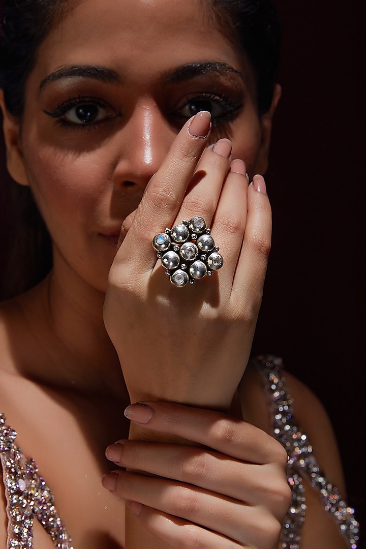 White Finish Moonstone Gemstone Ring In Sterling Silver by V&A Jewellers at Pernia's Pop Up Shop