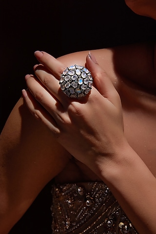 White Finish Moonstone Gemstone Ring In Sterling Silver by V&A Jewellers