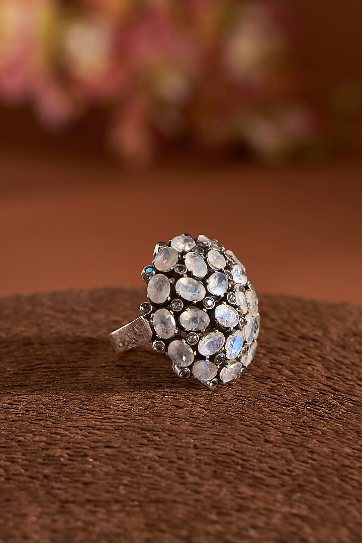 White Finish Moonstone Gemstone Ring In Sterling Silver by V&A Jewellers at Pernia's Pop Up Shop