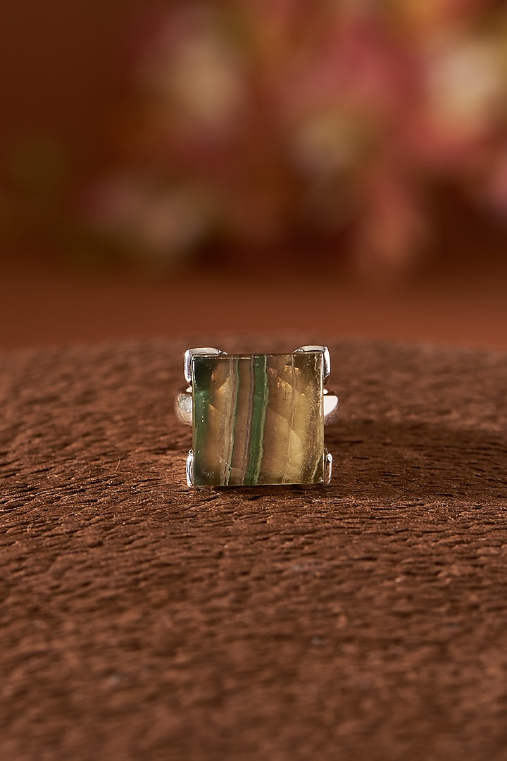 White Finish Fluorite Gemstone Ring In Sterling Silver by V&A Jewellers at Pernia's Pop Up Shop