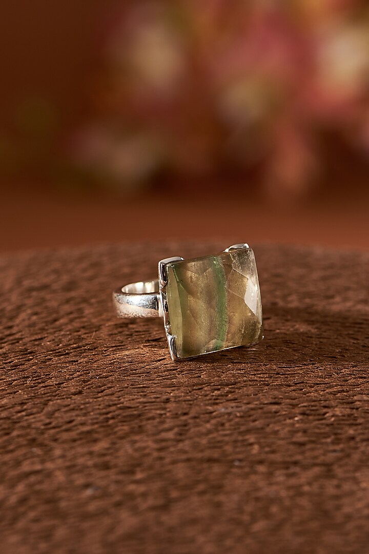 White Finish Fluorite Gemstone Ring In Sterling Silver by V&A Jewellers at Pernia's Pop Up Shop