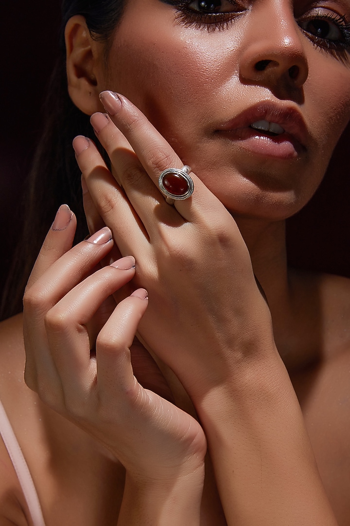 White Finish Red Onyx Gemstone Ring In Sterling Silver by V&A Jewellers at Pernia's Pop Up Shop