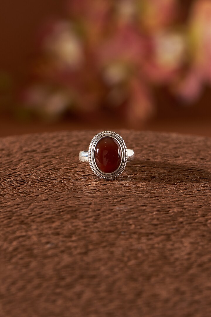 White Finish Red Onyx Gemstone Ring In Sterling Silver by V&A Jewellers at Pernia's Pop Up Shop