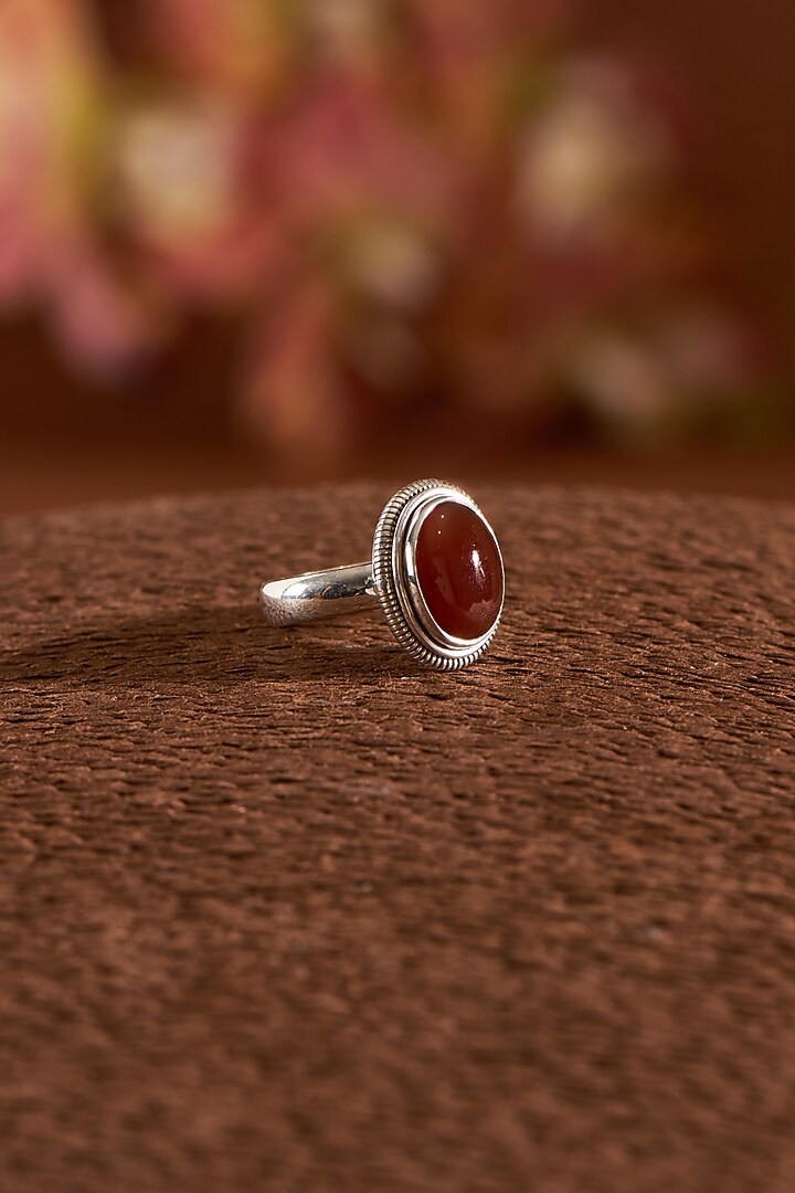 White Finish Red Onyx Gemstone Ring In Sterling Silver by V&A Jewellers at Pernia's Pop Up Shop