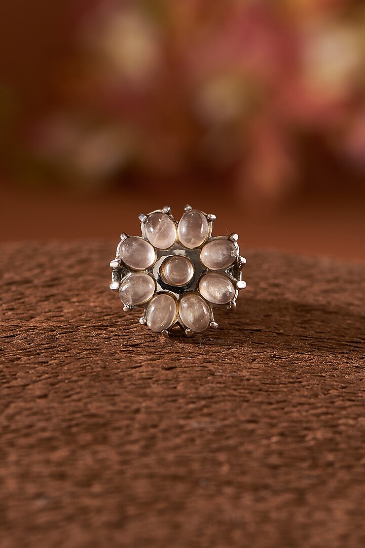 White Finish Rose Quartz Gemstone Ring In Sterling Silver by V&A Jewellers at Pernia's Pop Up Shop