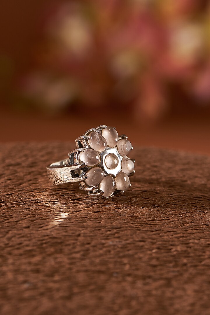 White Finish Rose Quartz Gemstone Ring In Sterling Silver by V&A Jewellers at Pernia's Pop Up Shop