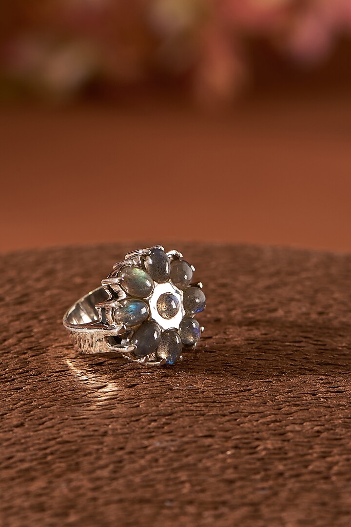 White Finish Labradorite Gemstone Ring In Sterling Silver by V&A Jewellers at Pernia's Pop Up Shop