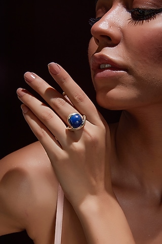 White Finish Lapis Lazuli Gemstone Ring In Sterling Silver by V&A Jewellers