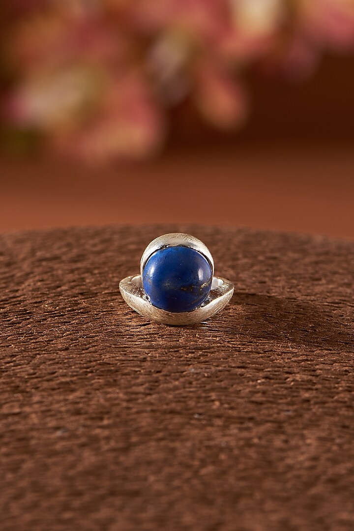 White Finish Lapis Lazuli Gemstone Ring In Sterling Silver by V&A Jewellers at Pernia's Pop Up Shop