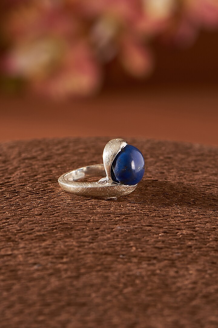 White Finish Lapis Lazuli Gemstone Ring In Sterling Silver by V&A Jewellers at Pernia's Pop Up Shop