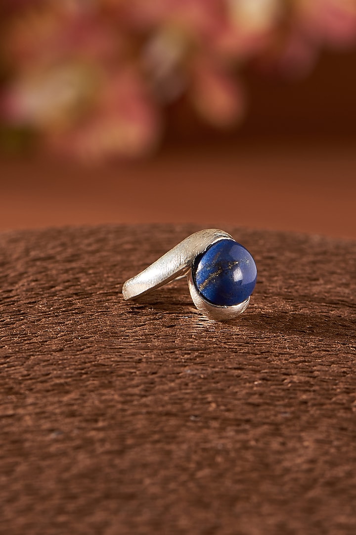 White Finish Lapis Lazuli Gemstone Ring In Sterling Silver by V&A Jewellers at Pernia's Pop Up Shop