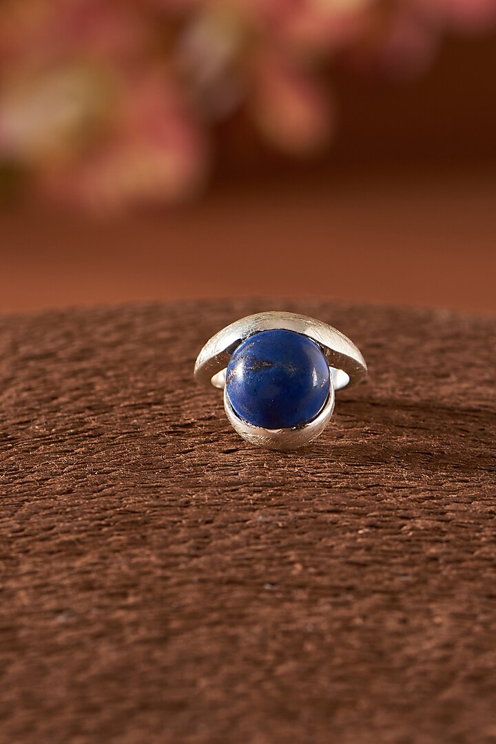 White Finish Lapis Lazuli Gemstone Ring In Sterling Silver by V&A Jewellers at Pernia's Pop Up Shop