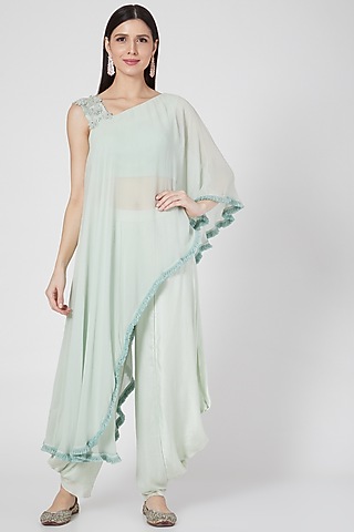 Mint Green 3D Floral Embroidered Pant Set by VAISHALI AGARWAL