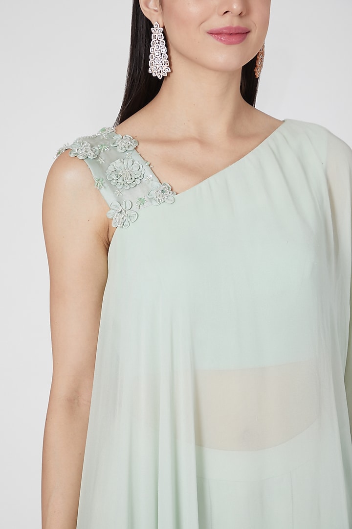 Mint Green 3D Floral Embroidered Pant Set by VAISHALI AGARWAL at Pernia's Pop Up Shop