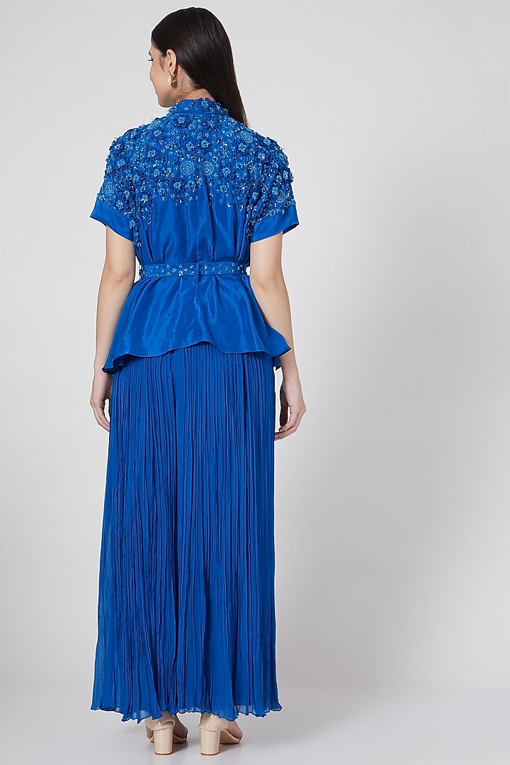Bright Blue Georgette Flared Pant Set by VAISHALI AGARWAL at Pernia's Pop Up Shop