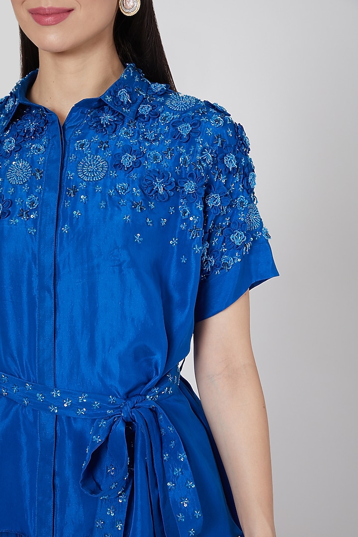 Bright Blue Georgette Flared Pant Set by VAISHALI AGARWAL at Pernia's Pop Up Shop