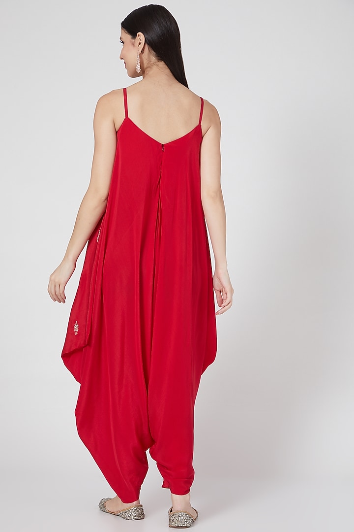 Red Zardosi Embroidered Jumpsuit by VAISHALI AGARWAL at Pernia's Pop Up Shop