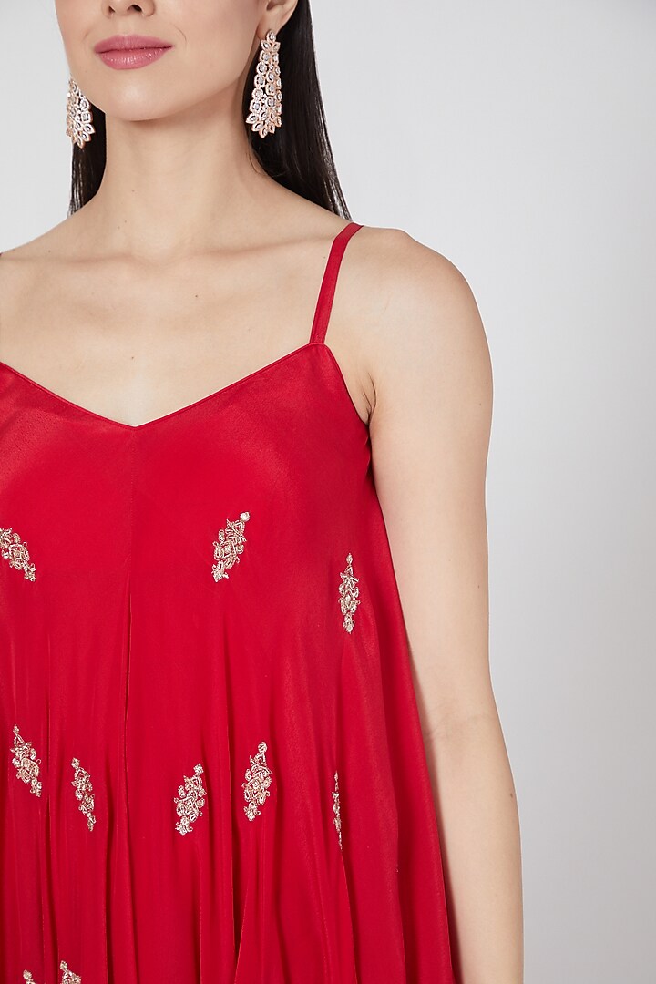 Red Zardosi Embroidered Jumpsuit by VAISHALI AGARWAL at Pernia's Pop Up Shop