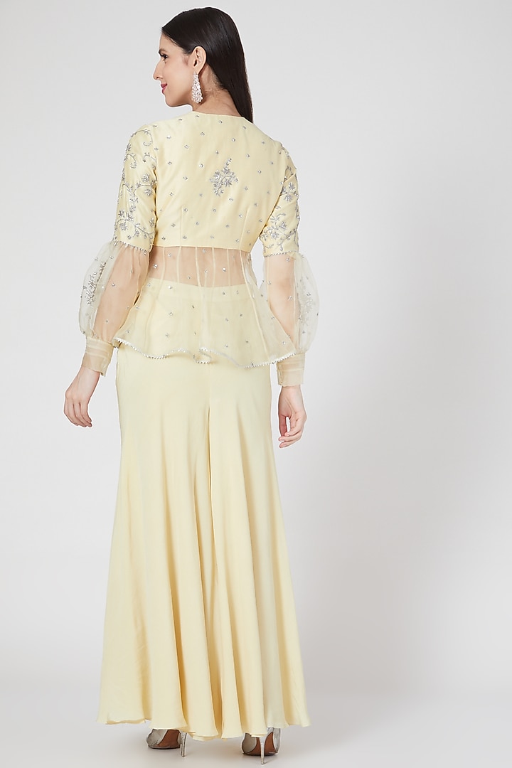 Light Yellow Georgette Flared Pant Set by VAISHALI AGARWAL at Pernia's Pop Up Shop